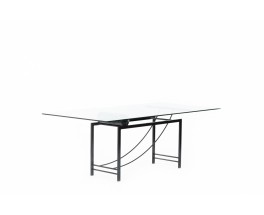 Rectangular dining table in glass marble and metal 1980