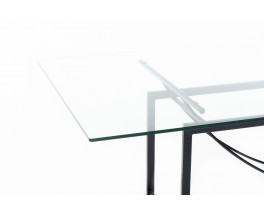 Rectangular dining table in glass marble and metal 1980