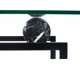 Table de repas rectangulaire en métal verre et marbre 1980