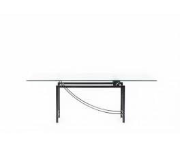 Rectangular dining table in glass marble and metal 1980