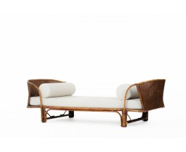 Daybed in rattan and linen fabric 1950