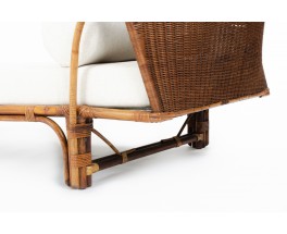 Daybed in rattan and linen fabric 1950