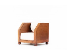 Armchair in mahogany with beige fabric cushions design Art Deco 1930