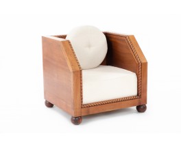 Armchair in mahogany with beige fabric cushions design Art Deco 1930