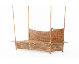 Bench in caning and metal 1950