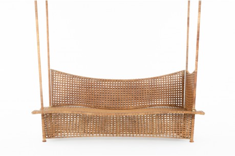Banquette en cannage et métal 1950