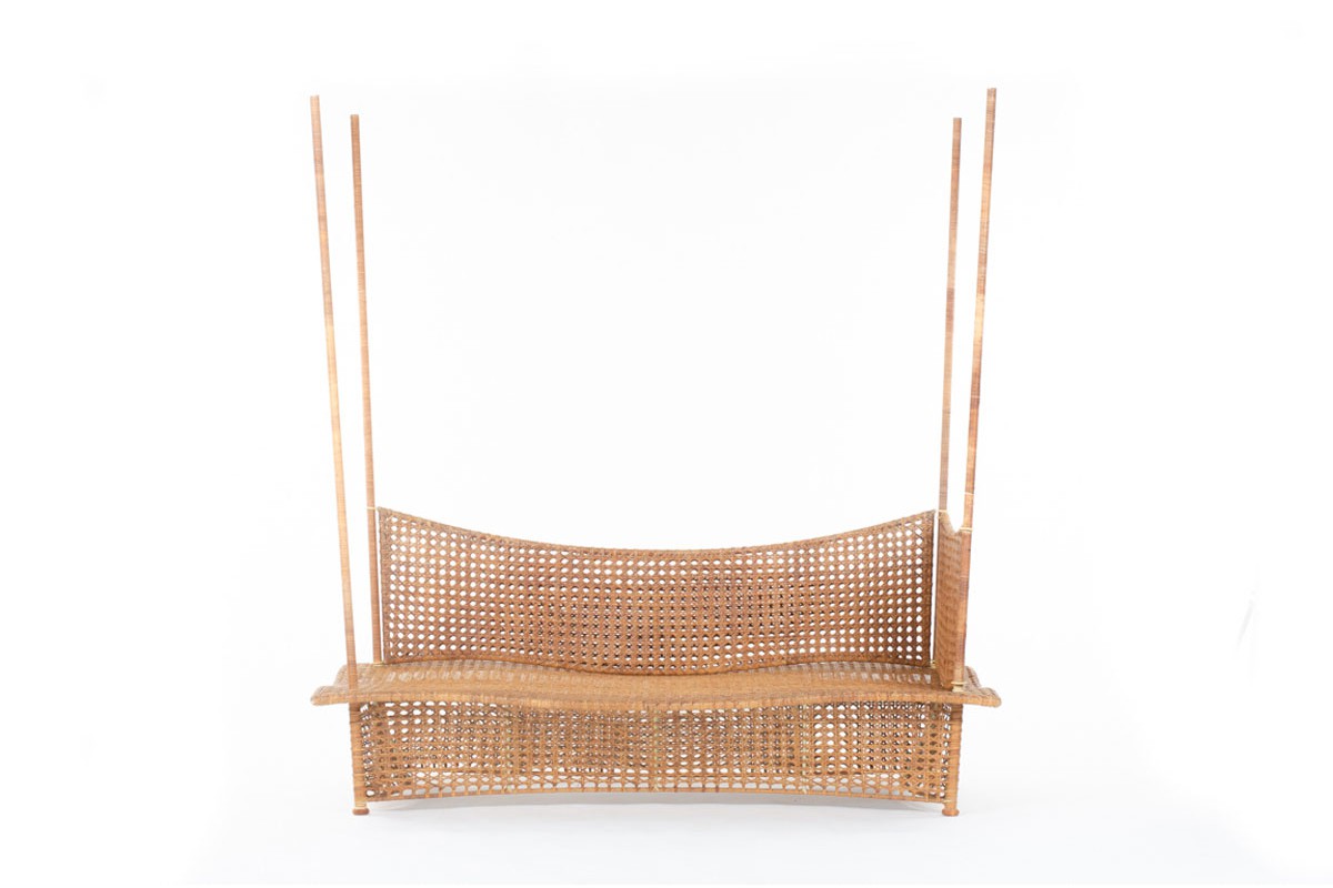 Bench in caning and metal 1950