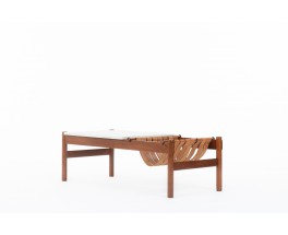 Rectangular coffee table in mahogany marble and leather edition Dujo Cuba 1970