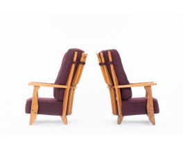 Fauteuils Guillerme et Chambron chêne et tissu édition Votre Maison 1950 set de 2