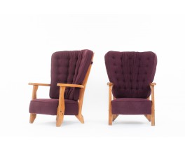 Fauteuils Guillerme et Chambron chêne et tissu édition Votre Maison 1950 set de 2