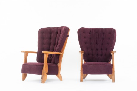 Fauteuils Guillerme et Chambron chêne et tissu édition Votre Maison 1950 set de 2