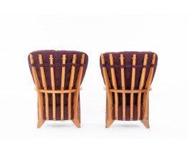 Fauteuils Guillerme et Chambron chêne et tissu édition Votre Maison 1950 set de 2