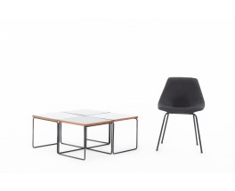 Tables basses Pierre Guariche modèle Volante formica noir et blanc édition Steiner 1950 set de 4