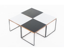 Tables basses Pierre Guariche modèle Volante formica noir et blanc édition Steiner 1950 set de 4