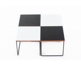 Tables basses Pierre Guariche modèle Volante formica noir et blanc édition Steiner 1950 set de 4