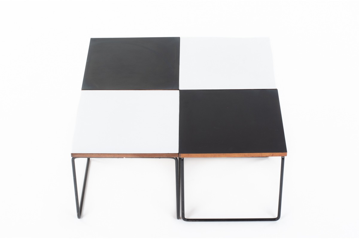 Pierre Guariche coffee tables model Volante black and white formica edition Steiner 1950 set of 4