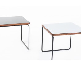 Tables basses Pierre Guariche modèle Volante formica noir et blanc édition Steiner 1950 set de 4