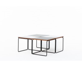 Tables basses Pierre Guariche modèle Volante formica noir et blanc édition Steiner 1950 set de 4