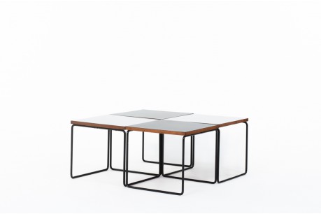Pierre Guariche coffee tables model Volante black and white formica edition Steiner 1950 set of 4