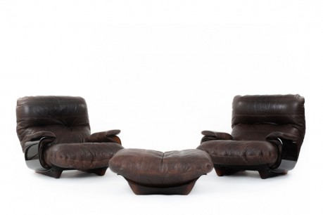 Michel Ducaroy armchairs model Marsala with footrest edition Ligne Roset 1970 set of 2