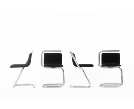 Chaises en chrome et lin noir 1970 set de 4