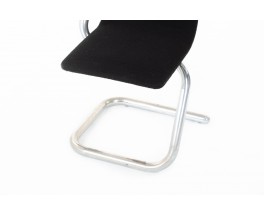 Chaises en chrome et lin noir 1970 set de 4