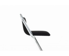 Chaises en chrome et lin noir 1970 set de 4