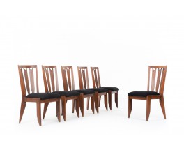 Guillerme and Chambron chairs in oak and fabric 1950 set of 6