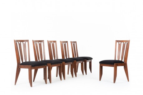 Chaises Guillerme et Chambron chêne et tissu 1950 set de 6