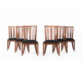 Guillerme and Chambron chairs in oak and fabric 1950 set of 6