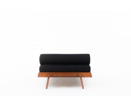 Daybed André Sornay en acajou et lin noir 1960