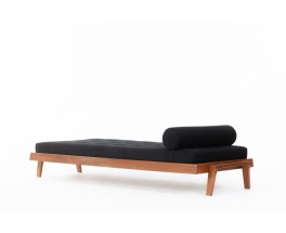 Daybed André Sornay en acajou et lin noir 1960