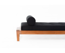 Daybed André Sornay en acajou et lin noir 1960