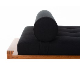 Daybed André Sornay en acajou et lin noir 1960