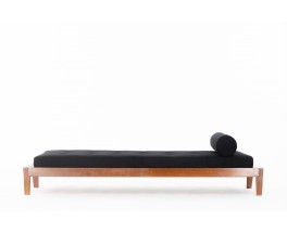 Daybed André Sornay en acajou et lin noir 1960