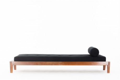 Andre Sornay daybed in mahogany and black linen 1960