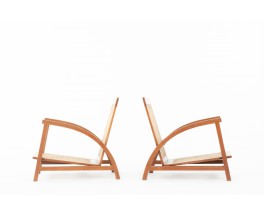 Armchairs in teak and caned 1950 set of 2