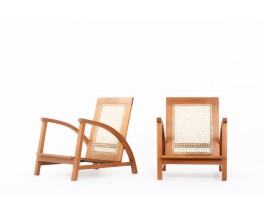 Armchairs in teak and caned 1950 set of 2