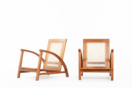 Fauteuils en teck et cannage 1950 set de 2