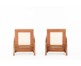 Armchairs in teak and caned 1950 set of 2