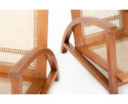 Armchairs in teak and caned 1950 set of 2