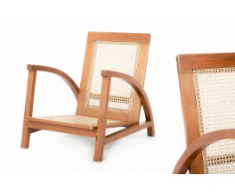 Armchairs in teak and caned 1950 set of 2