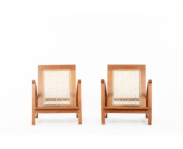 Armchairs in teak and caned 1950 set of 2