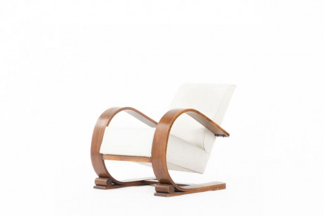 Adrien Audoux & Frida Minet armchair beech and beige linen édition Vibo Vesoul 1940