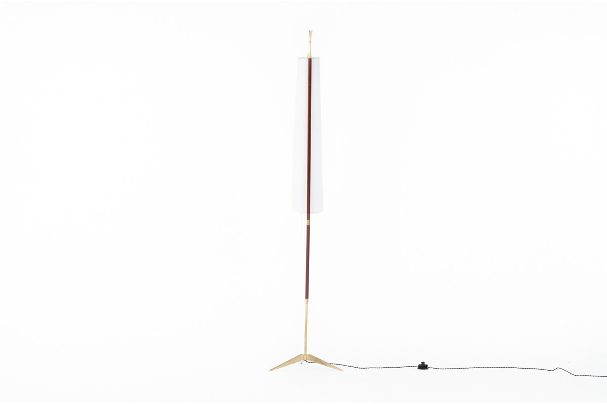 Floor lamp with bakelite brass and paper lampshade edition Lunel 1950