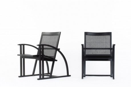 Fauteuils Pascal Mourgue modèle Arc hêtre et cannage édition Triconfort 1983 set de 2