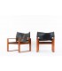 Svend Frandsen armchairs Safari model in teak and black leather Danish design 1966 set of 2