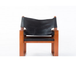 Svend Frandsen armchairs Safari model in teak and black leather Danish design 1966 set of 2