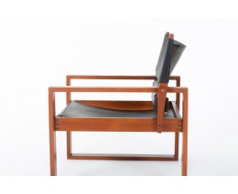 Svend Frandsen armchairs Safari model in teak and black leather Danish design 1966 set of 2