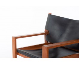 Svend Frandsen armchairs Safari model in teak and black leather Danish design 1966 set of 2